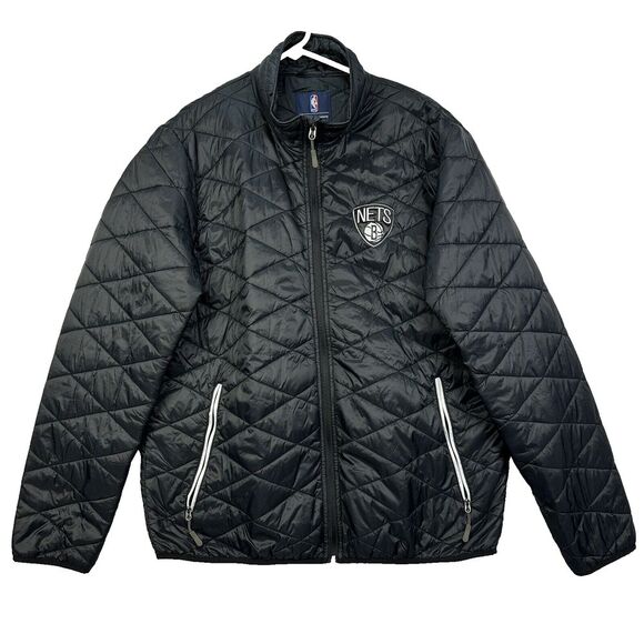 NBA GIII Sports Carl Banks Brooklyn Nets‎ Jacket Mens XL Black Full Zip Quilted - Picture 1 of 10